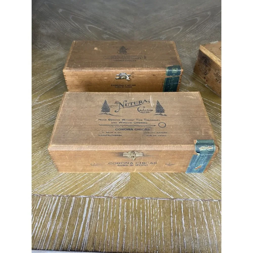 Vintage 1930 Wood Cigar Box X3 Nutura Cedarap Corona Chicas Backs Rex JB Back Co